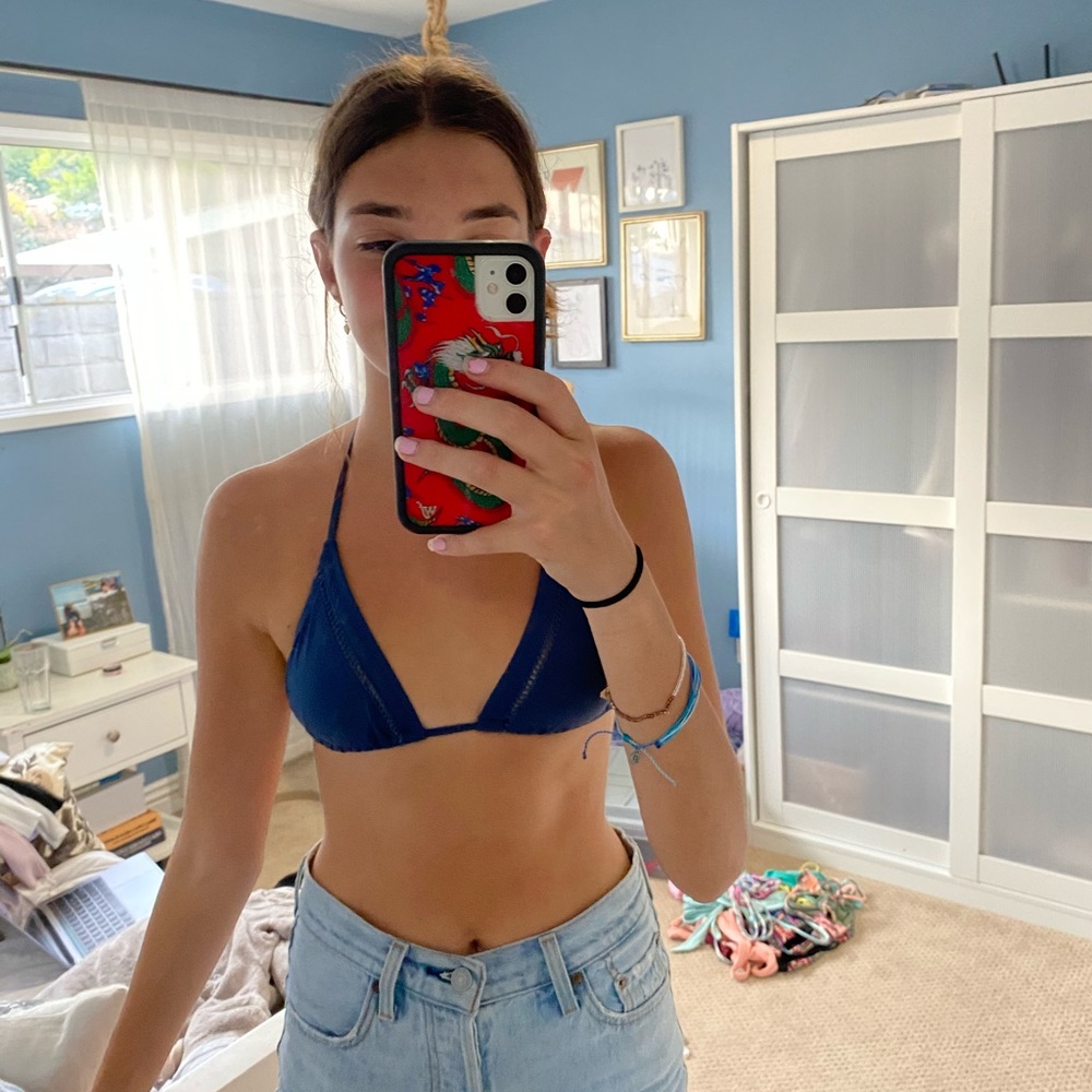 blue rhythm triangle bikini top with detailing